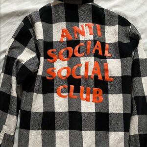 Anti Social Social Club Black and White Plaid Shirt with Orange Logo